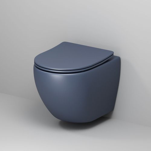 Унитаз подвесной Grossman Color GR-4455BLMS синий с сиденьем микролифт безободковый каскадный смыв - фото 2