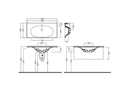Раковина из сантехнического фаянса Hatria LE FIABE Y1BQ01 100х50 подвесная цвет белый - фото 3