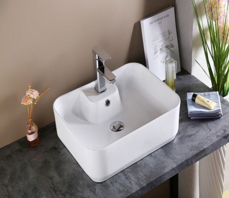 Раковина из сантехнического фаянса CeramaLux 9445 50х40 накладная цвет белый 1 отверстие под смеситель