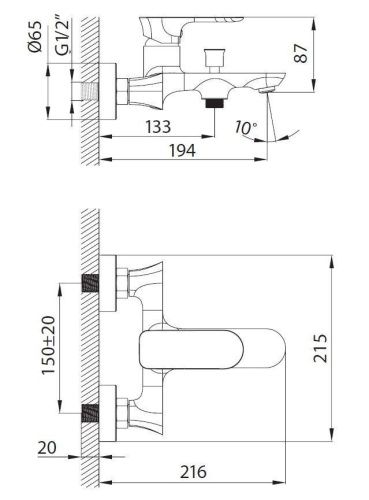 Смеситель для ванны Creavit PR2500 настенный хром - фото 2