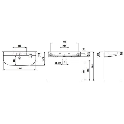 Раковина керамическая Laufen Sonar 8.1034.7.000.104.1 100 см подвесная цвет белый 1 отверстие под смеситель - фото 2