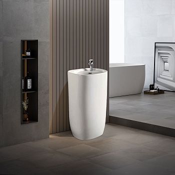 Раковина из сантехнического фарфора Vincea VBS-2P202 50х50 напольная цвет белый 1 отверстие под смеситель