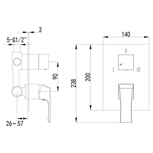 Смеситель для ванны и душа LeMark Unit LM4528C встраиваемый в стену хром - фото 2