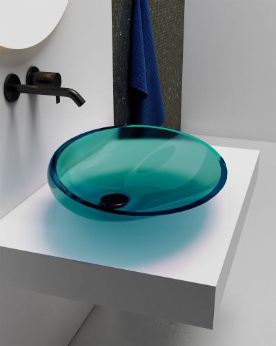 Раковина из полиэфирной смолы Abber KRISTALL AT2812Aquamarin 50х40 накладная цвет зеленый без отверстий под смеситель - фото 3