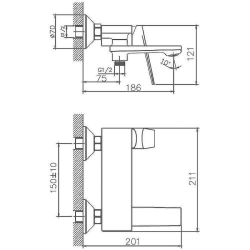 Смеситель для ванны и душа Haiba HB533-3 HB60533-3 настенный серый - фото 4