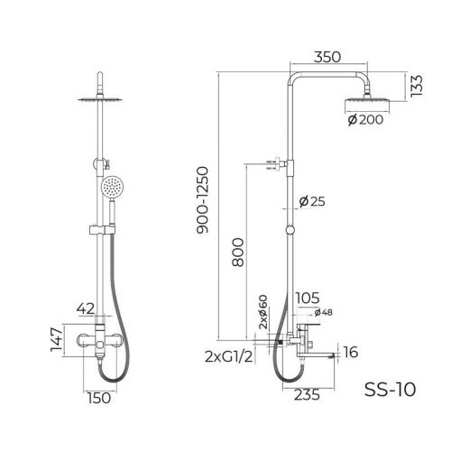 Душевая стойка Knotlor SS-10 настенная цвет нержавеющая сталь - фото 3
