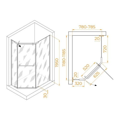 Душевой уголок RGW Passage 35089182-14 120х80 стекло прозрачное профиль черный без поддона - фото 2