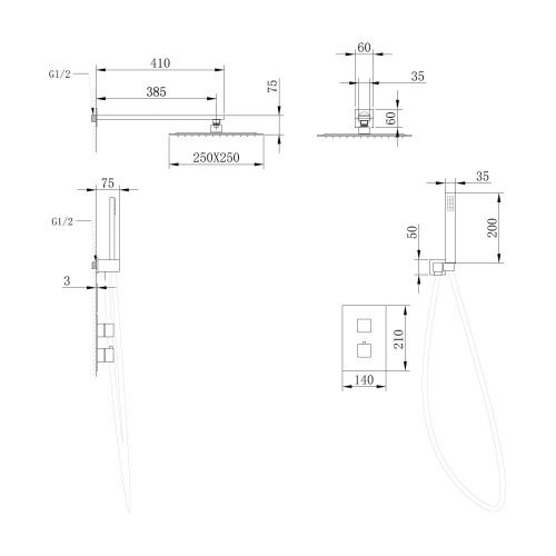 Душевая система Abber AF8251G встраиваемая в стену цвет золото с термостатом - фото 3