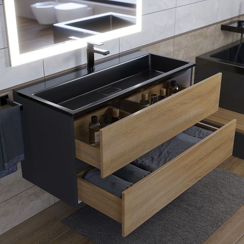 Раковина из искусственного камня Uperwood Barsa 3939193465 100х50 полувстраиваемая цвет черный - фото 3