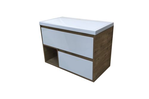 Тумба с раковиной Эстет Monaco Wood ФР-00010686 100х50 подвесная цвет белый/бежевый - фото 4