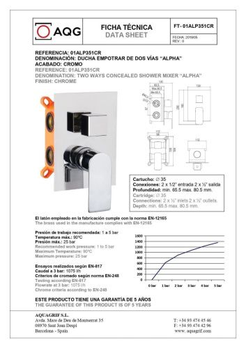 Смеситель для душа AQG Alpha 01ALP351CR встраиваемый в стену хром - фото 2