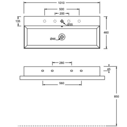 Раковина керамическая Alice Spy 34350101N 100 см подвесная цвет белый без отверстий под смеситель - фото 2