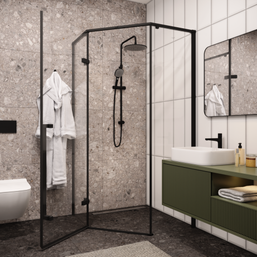 Душевой уголок Cerutti SPA C2A 100х100 стекло прозрачное профиль черный без поддона - фото 4