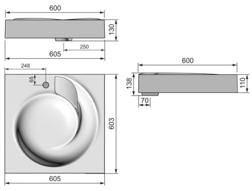Раковина из искусственного камня Grossman Neo 2606001 60х60 подвесная цвет белый 1 отверстие под смеситель - фото 4