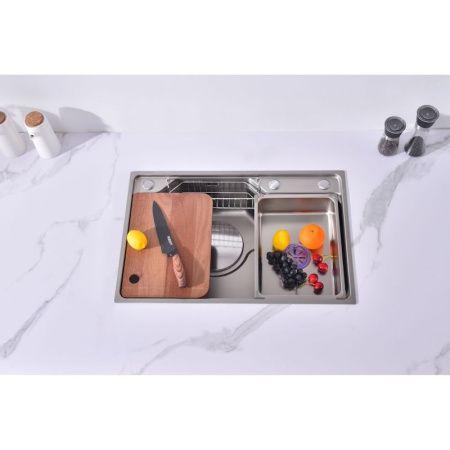 Кухонная мойка Fmark FSC7846L 80х45 цвет серый поверхность матовая