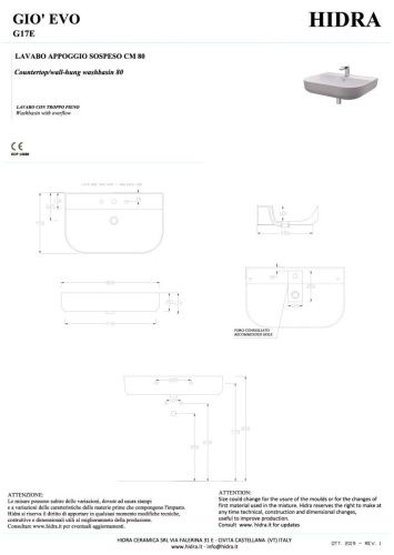 Раковина керамическая Hidra Gio G17E/026 80х50 подвесная цвет черный 1 отверстие под смеситель - фото 2