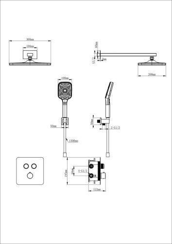 Душевая система Wonzon & Woghand WW-B4003-MB встраиваемая в стену цвет черный с термостатом - фото 2