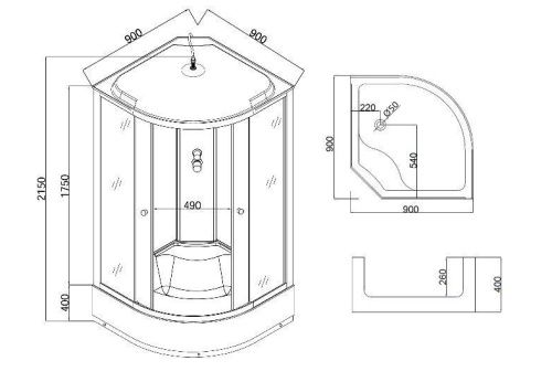 Душевая кабина Taliente TA-9090M 90х90 четверть круга с крышей ориентация универсальная - фото 3