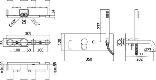 Смеситель для ванны с душем Paffoni Joker JK001NO встраиваемый в стену черный - фото 2