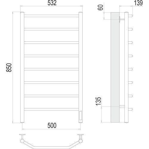 Полотенцесушитель электрический Terminus 4670078531216 55х85 хром - фото 3