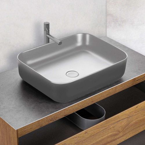 Раковина из сантехнического фарфора Vincea VBS-105MG 50х40 накладная цвет серый без отверстий под смеситель - фото 2