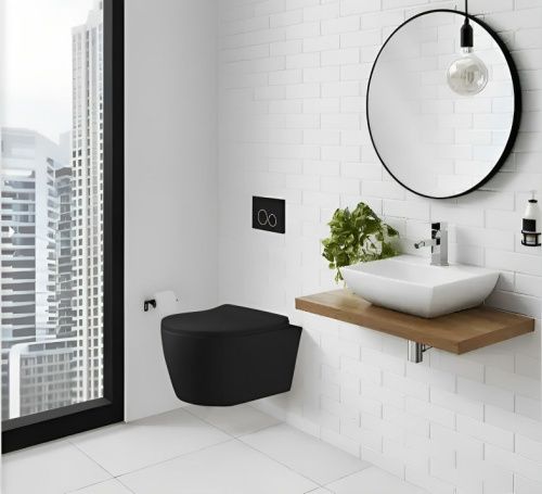 Унитаз подвесной Cerutti SPA CT10016 черный с сиденьем микролифт безободковый каскадный смыв - фото 2