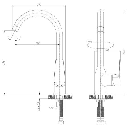 Смеситель для кухни Rossinka S S35-24 на мойку хром