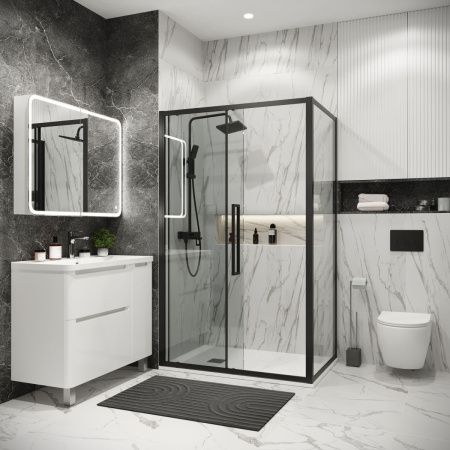 Душевой уголок Grossman Cosmo 120.K33.02.1280.21.00 120х80 стекло прозрачное профиль черный без поддона