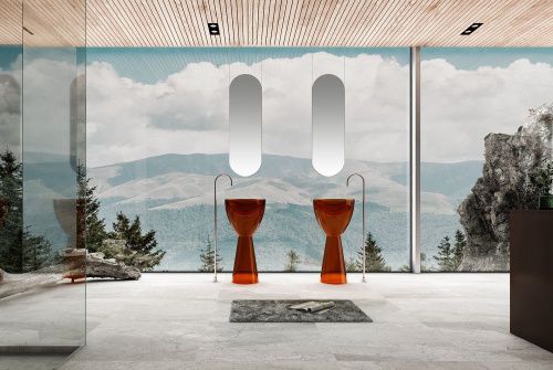 Раковина из полиэфирной смолы Abber KRISTALL AT2703Opal 50х50 напольная цвет коричневый без отверстий под смеситель - фото 2