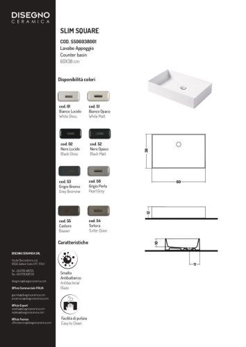 Раковина керамическая Disegno Ceramica Slim SS06038055 60х40 накладная цвет коричневый - фото 2