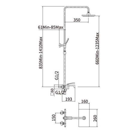 Душевая стойка Fashun A2458 настенная цвет хром