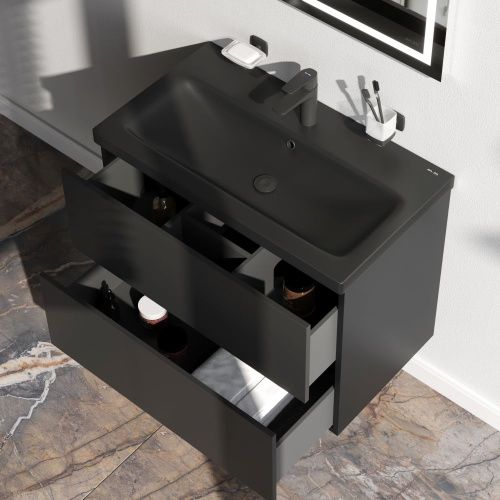 Тумба под раковину Am.Pm Gem M90FHX07522BM 80х40 подвесная цвет черный - фото 4