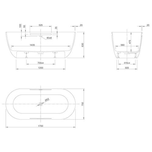 Ванна из искусственного камня Knief Lotus 0600-609-01 170х75 встраиваемая прямоугольная - фото 2