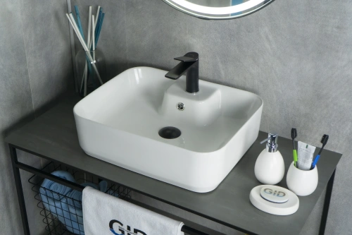 Раковина керамическая Gid Geométrico 51155 50х40 накладная цвет белый 1 отверстие под смеситель - фото 2