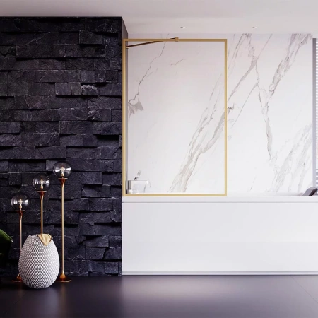 Душевая шторка на ванну Veconi Palau PL85G-80-01-C7 80х150 стекло прозрачное профиль золото ориентация универсальная