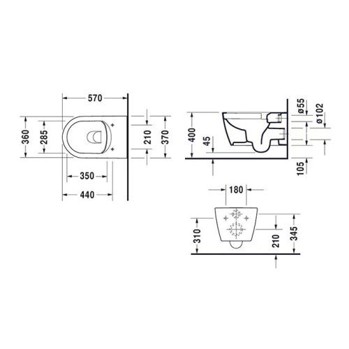 Унитаз подвесной Duravit Me by Starck 45290900A11 (25290900001+002009) белый с сиденьем микролифт безободковый - фото 2
