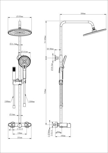 Душевая стойка Wonzon & Woghand Muse WW-B4113-CR настенная цвет хром с термостатом - фото 2