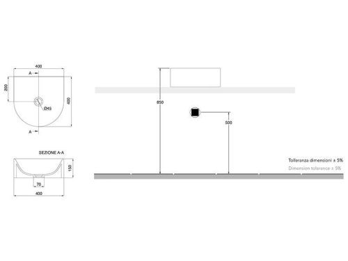 Раковина из сантехнического фаянса Scarabeo Skinny 5411 40х40 накладная цвет белый 1 отверстие под смеситель - фото 3