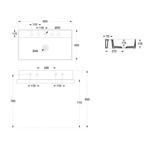 Раковина керамическая Alice Hide 31240101S 80 см подвесная цвет белый 1 отверстие под смеситель - фото 2