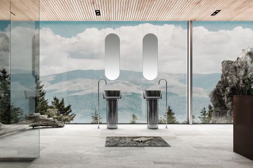 Раковина из полиэфирной смолы Abber KRISTALL AT2702Onyx-H 50х50 напольная цвет черный без отверстий под смеситель - фото 2