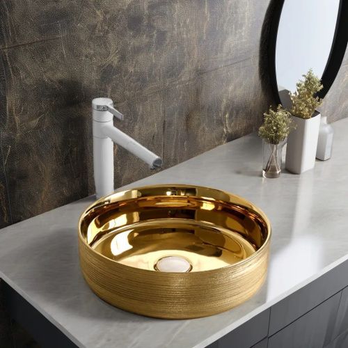 Раковина из сантехнического фарфора Cerutti SPA CR7044AS 40х40 накладная цвет золото без отверстий под смеситель - фото 2