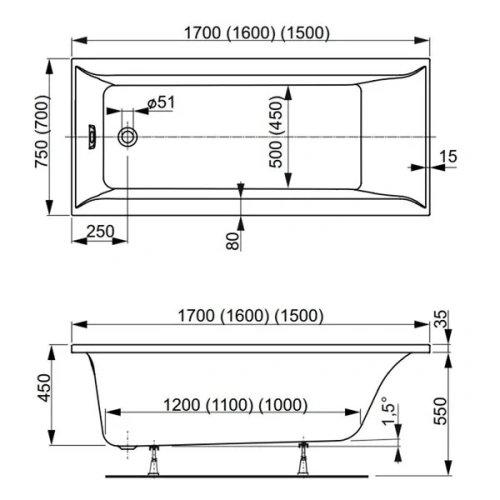 Ванна акриловая Vagnerplast Veronela VPBA167VEA2X-04 160х70 пристенная прямоугольная без каркаса - фото 2