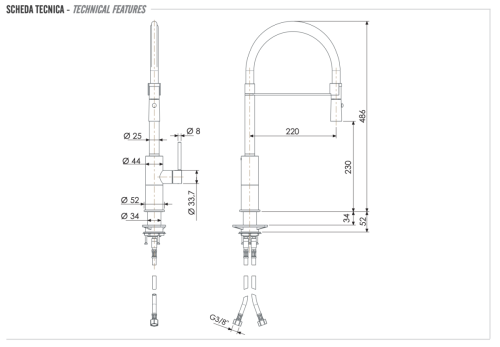 Смеситель для кухни Remer X Style Inox SSX541 на мойку нержавеющая сталь - фото 2