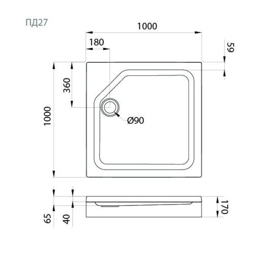 Душевой поддон акриловый Тритон Щ0000050808 100х100 белый с каркасом - фото 2