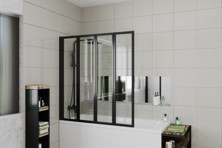 Душевая шторка на ванну Cerutti SPA BOUNA-B 130х140 стекло прозрачное профиль черный ориентация универсальная