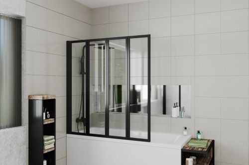 Душевая шторка на ванну Cerutti SPA BOUNA-B 130х140 стекло прозрачное профиль черный ориентация универсальная - фото 3