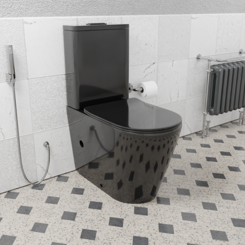 Унитаз напольный с бачком CeramaLux 2178-18 черный с сиденьем микролифт безободковый каскадный смыв - фото 2