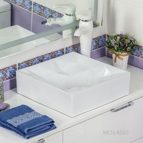 Раковина из сантехнического фарфора Melana A550-805 40х40 накладная цвет белый без отверстий под смеситель - фото 4