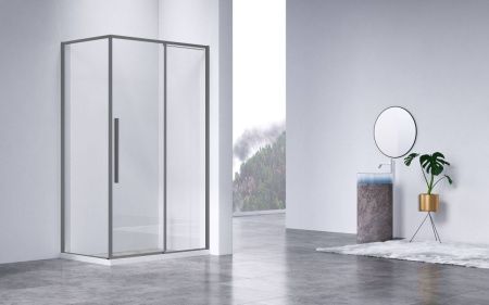 Душевой уголок Vincea Slim-N VSR-4SN9014CLGM 140х90 стекло прозрачное профиль вороненая сталь без поддона