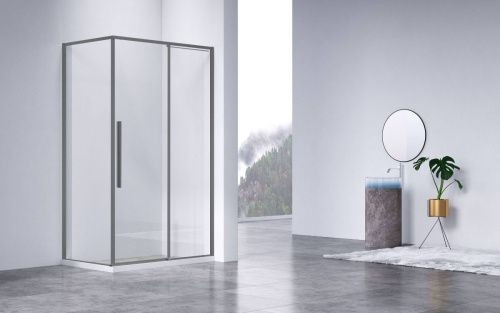 Душевой уголок Vincea Slim-N VSR-4SN8014CLGM 140х80 стекло прозрачное профиль вороненая сталь без поддона - фото 2